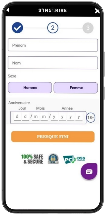 Informations personnelles pour l'inscription Gratowin